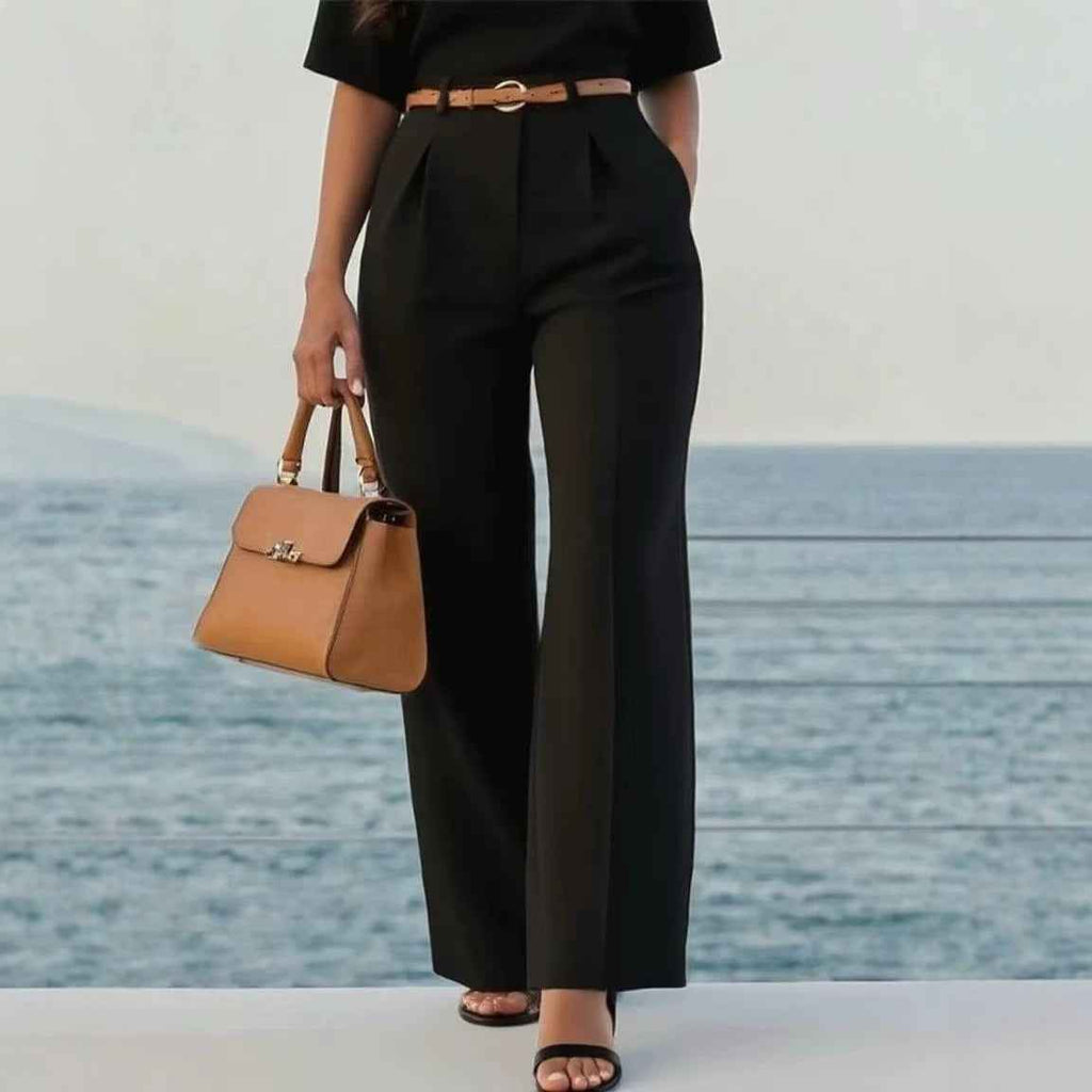Women's High-Waist Straight-Leg Trousers – Loose Fit, Full Length
