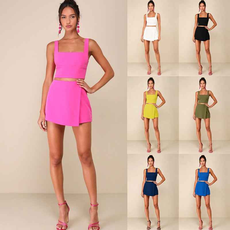 Square-Neck Sleeveless Top & Shorts Set — 9 Colours