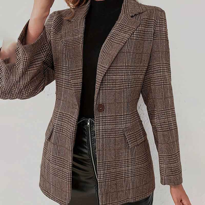 Slim-Fit Plaid Long Sleeve Blazer – Business Professional