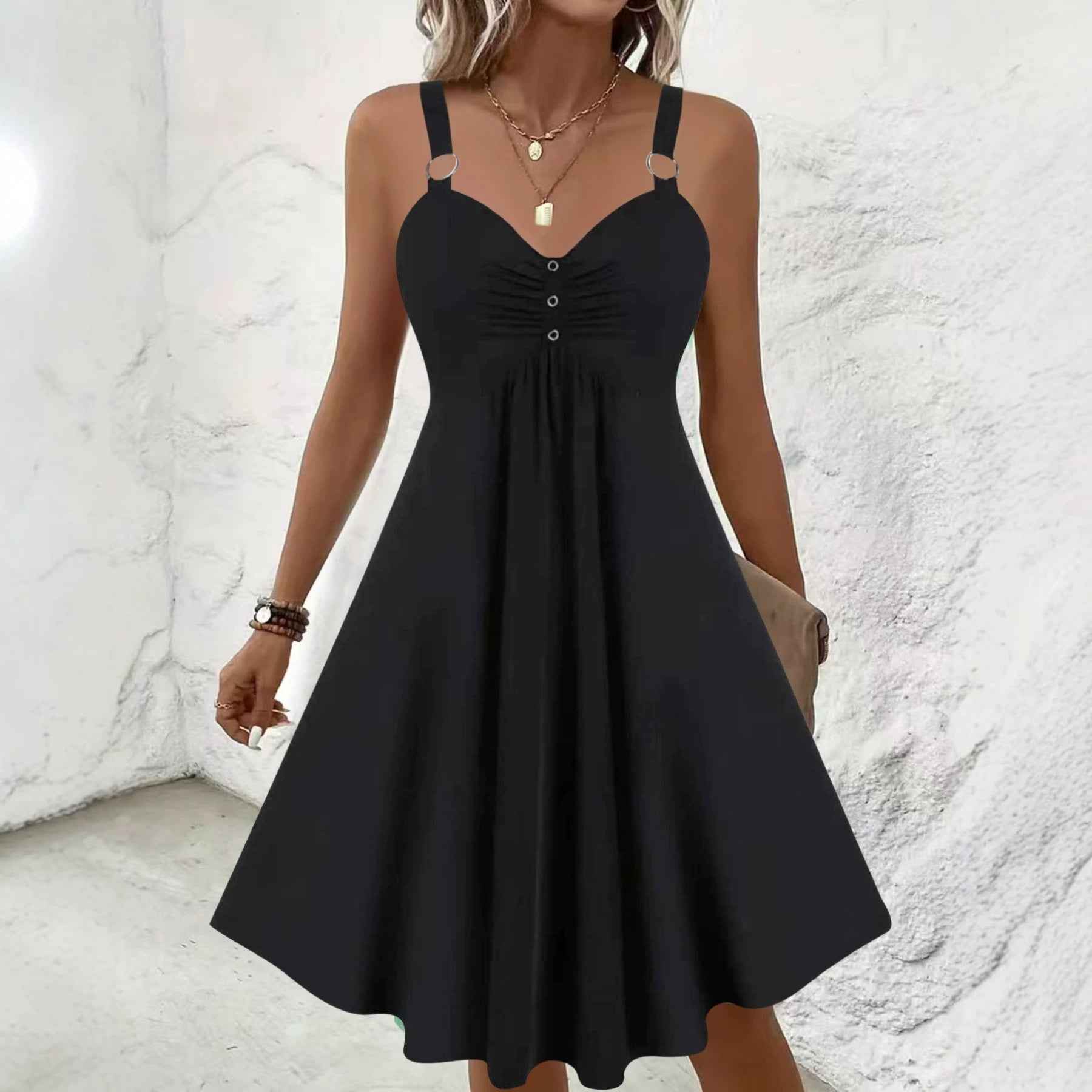 Women's Plus Size V-Neck Sleeveless Midi Slip Dress