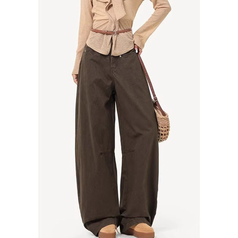 High-Waist Vintage Wide-Leg Denim Jeans — Coffee Brown