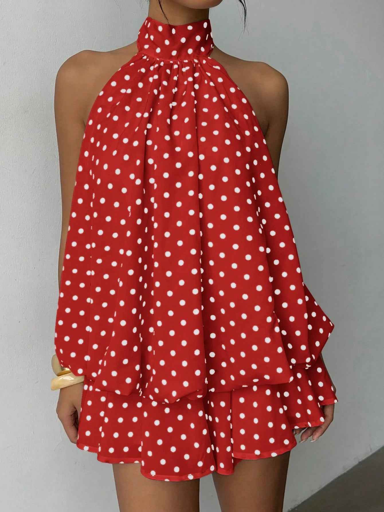 Polka Dot Halterneck A-Line Mini Dress