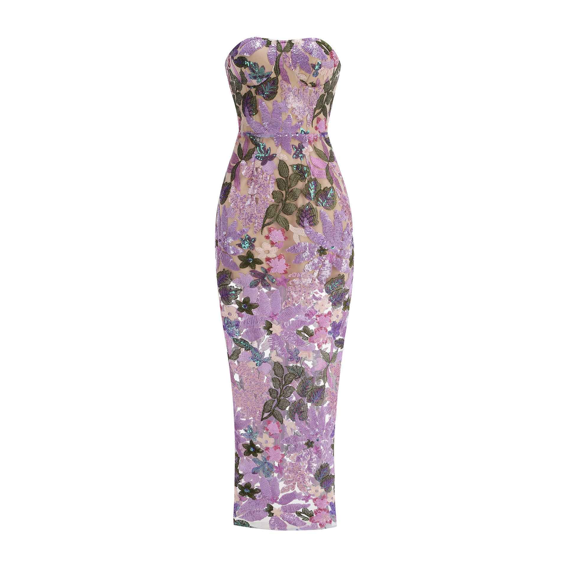 Embroidered Beaded Floral Strapless Dress For Women