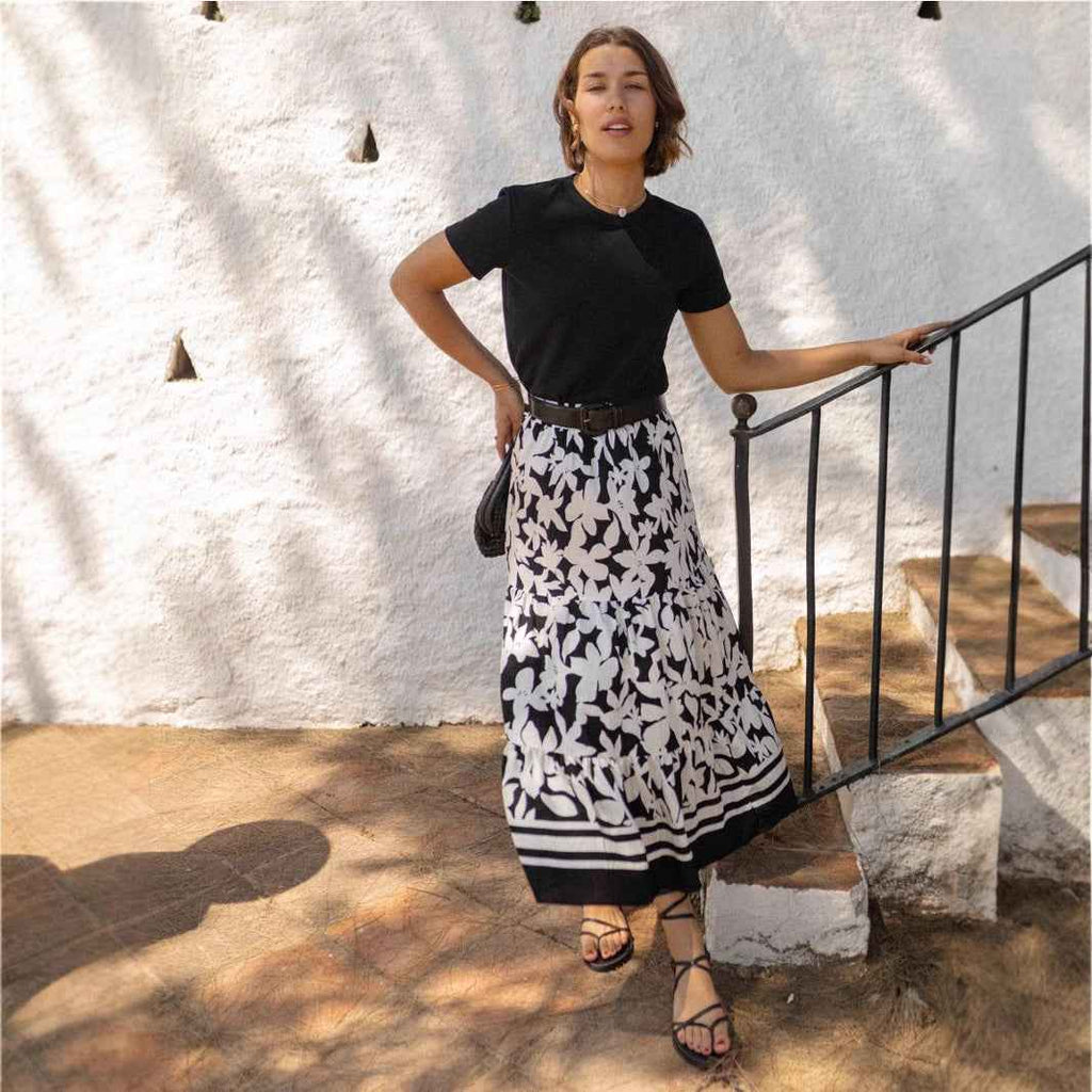 Women's Botanical Print Flared A-Line Midi Skirt