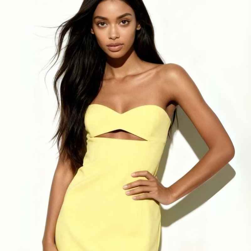 Strapless A-Line Mini Dress – Light Yellow