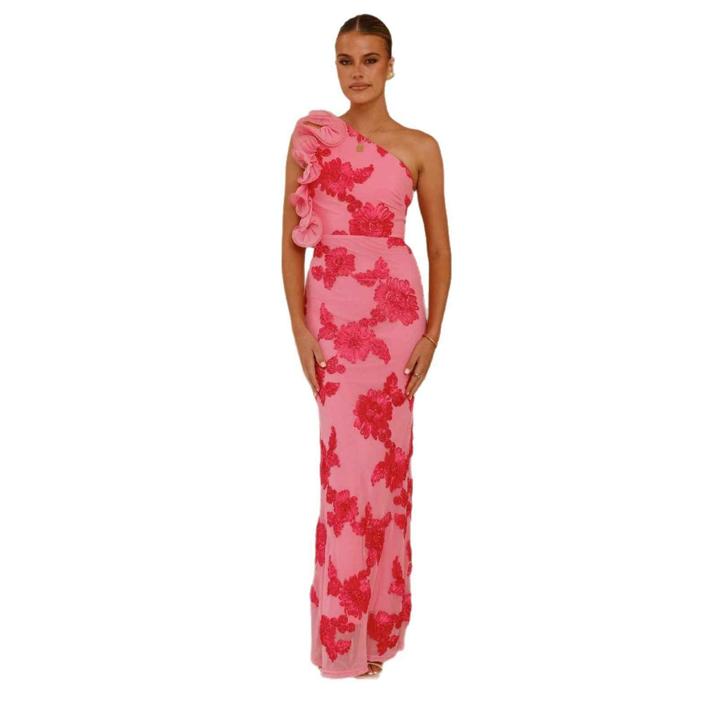 3D Floral Backless Maxi Dress