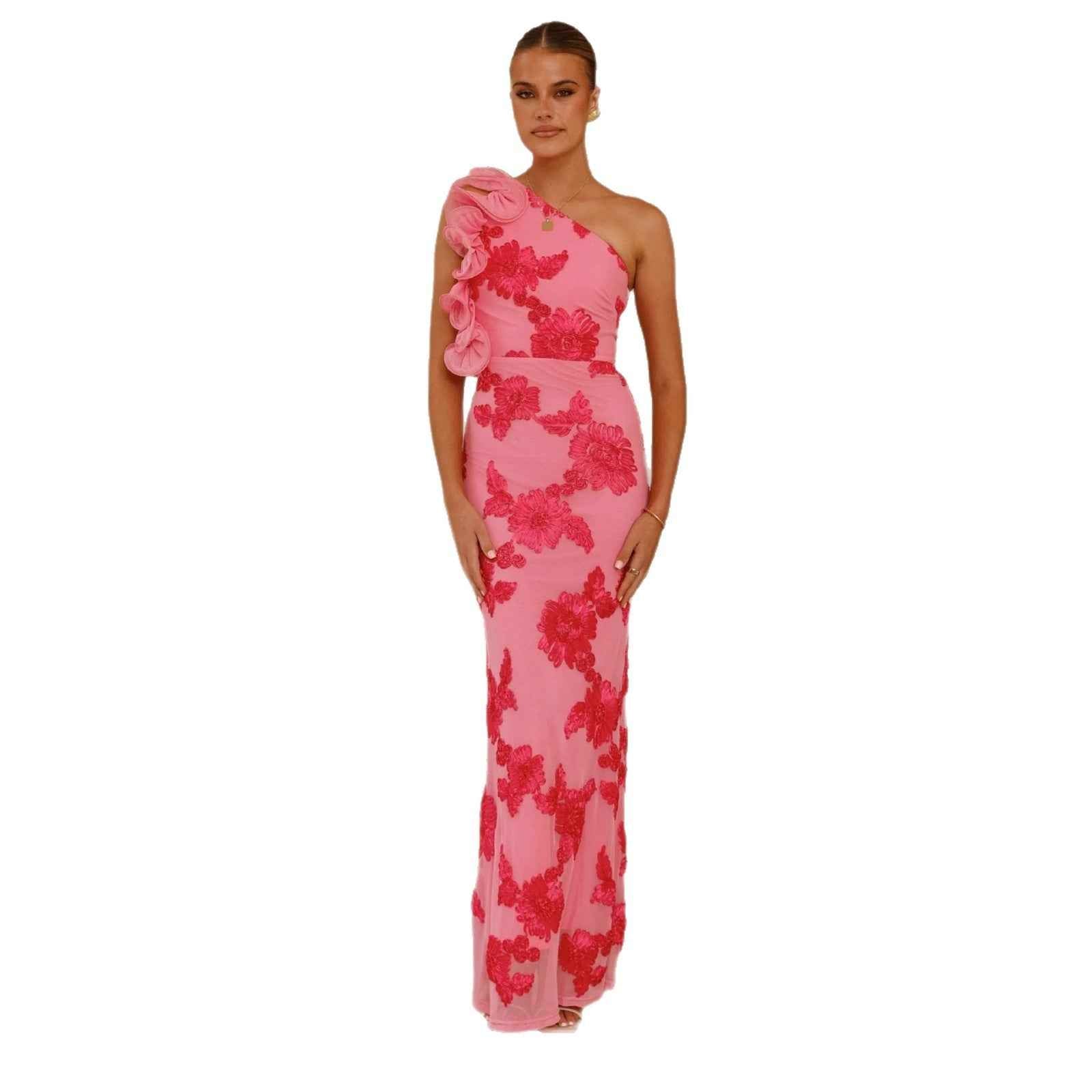 3D Floral Backless Maxi Dress