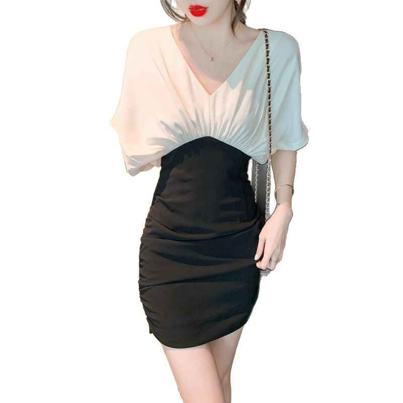 Women's Mock Two-Piece Ruched Bodycon Mini Dress — Black