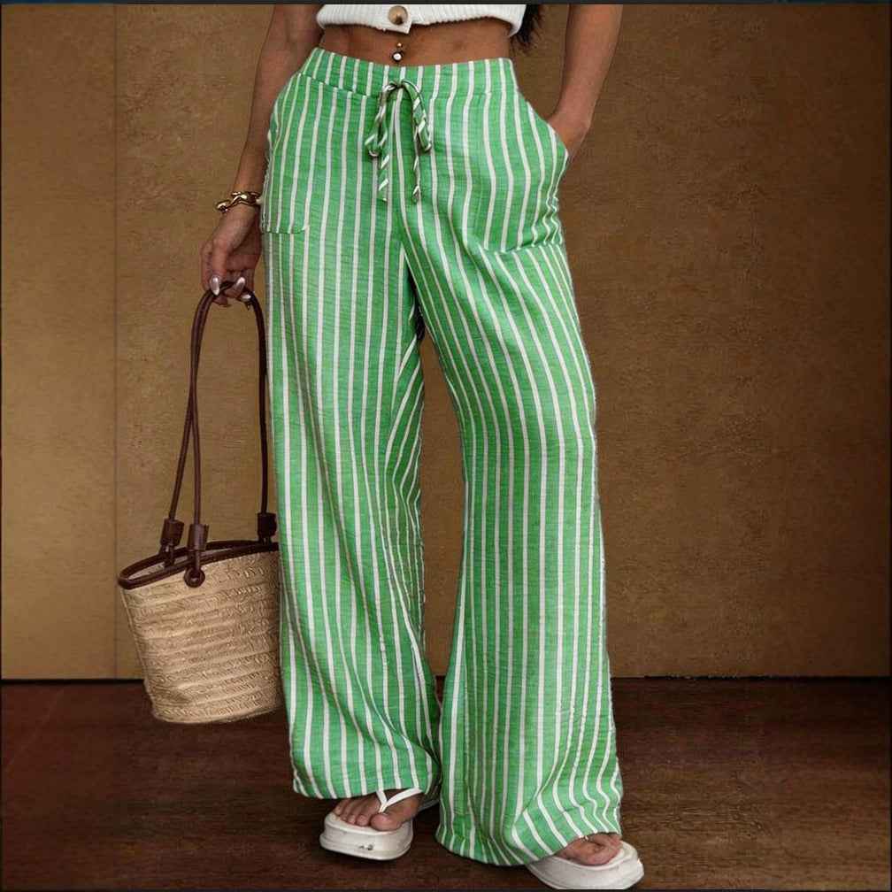 Striped Loose Wide-Leg Trousers with Elastic Waist