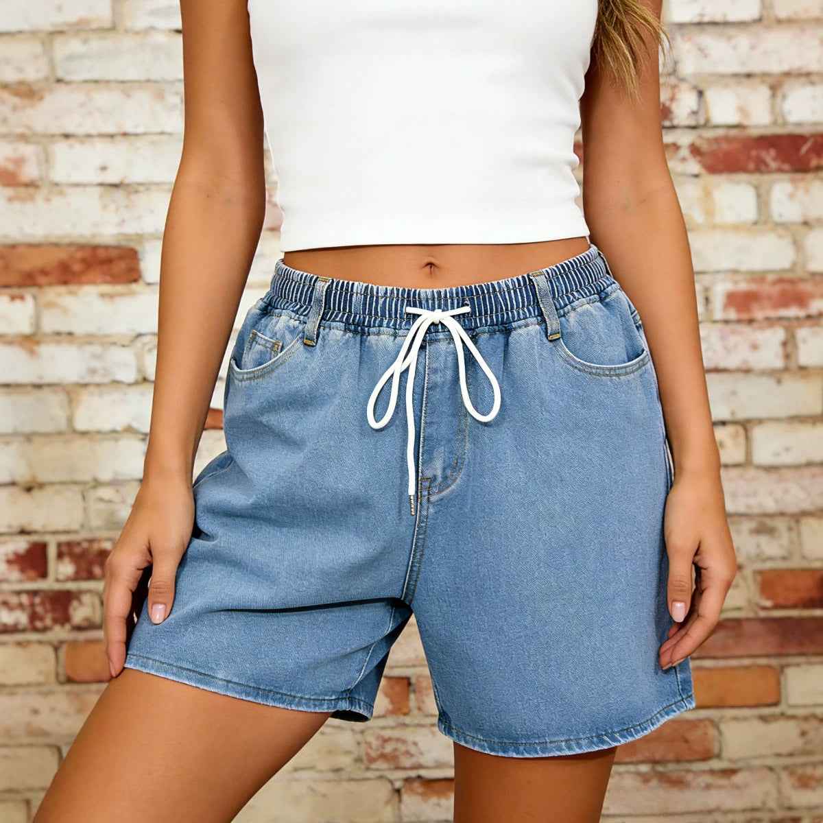 Women's Retro Washed Wide-Leg Denim Shorts — Blue, XL–4XL