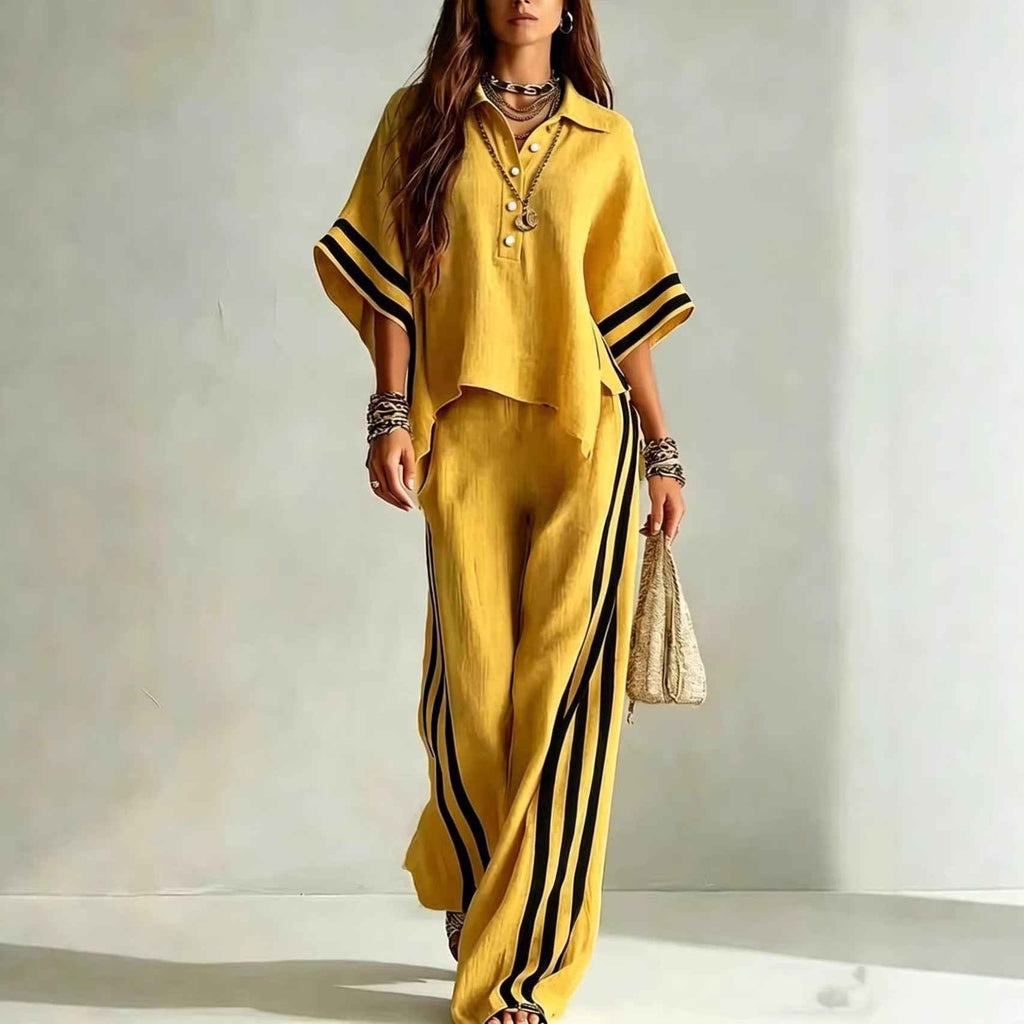 3/4-Sleeve Shirt & Wide-Leg Trousers Set — Plus Size, Commuter Style