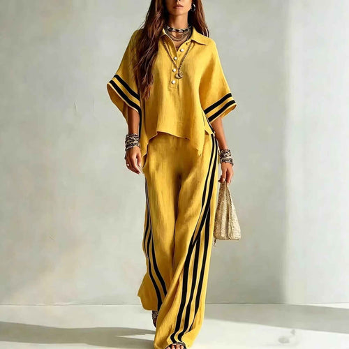 3/4-Sleeve Shirt & Wide-Leg Trousers Set — Plus Size, Commuter Style