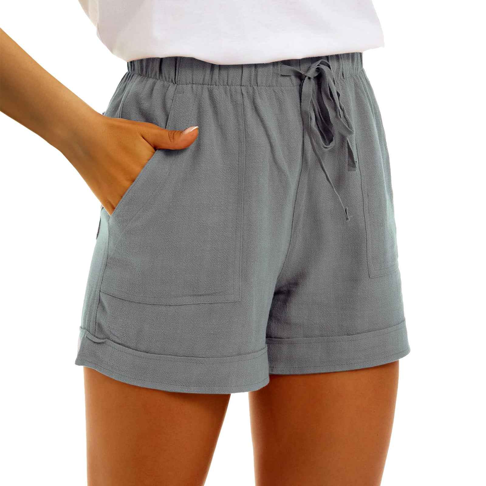 Women's Cotton-Linen Drawstring Shorts – High Waist, Pocketed