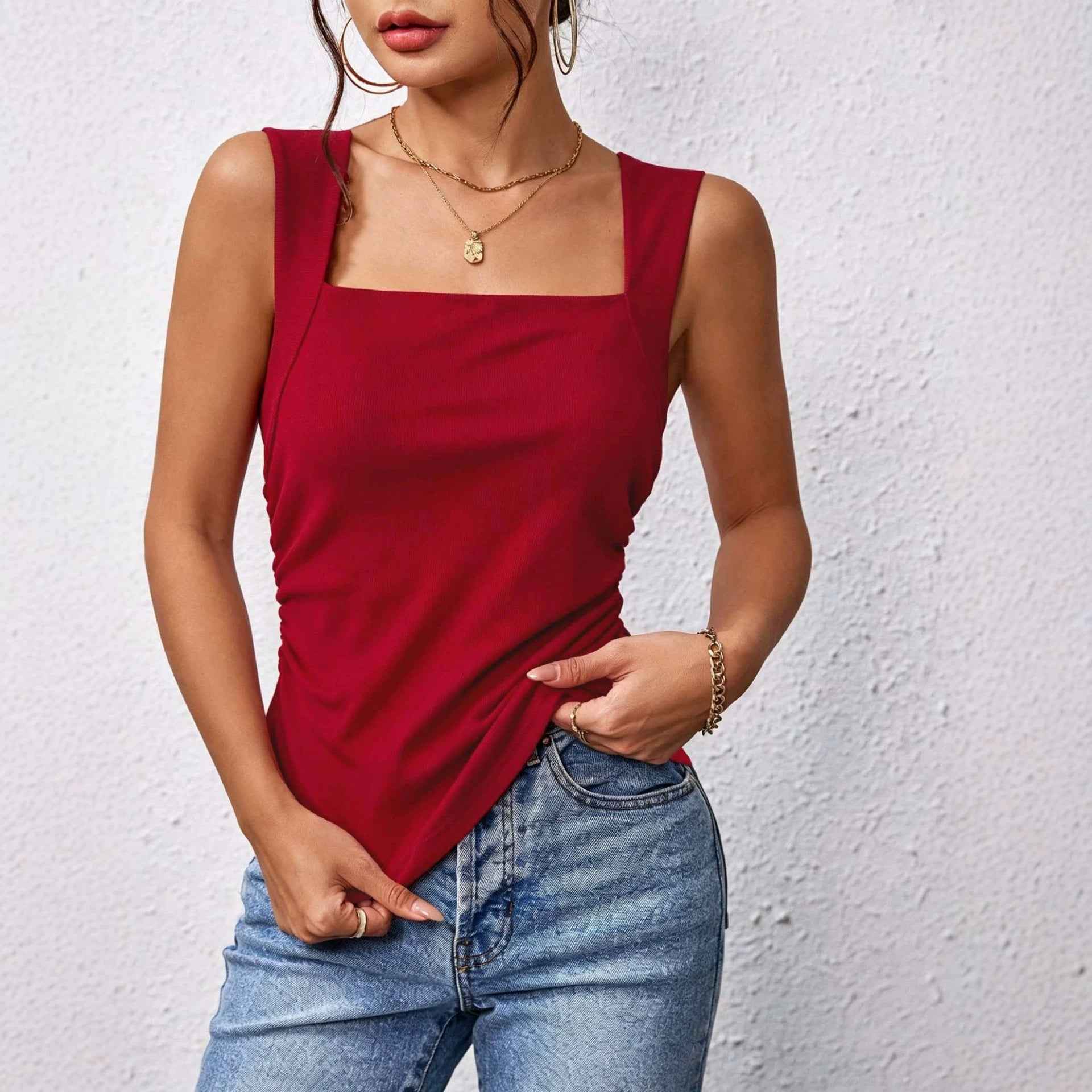Summer New Square-neck Vest Slim-fit Sleeveless Top