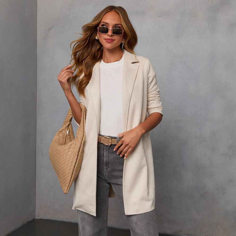 Slim-Fit Polyester Coat with Pockets — Elegant Commute