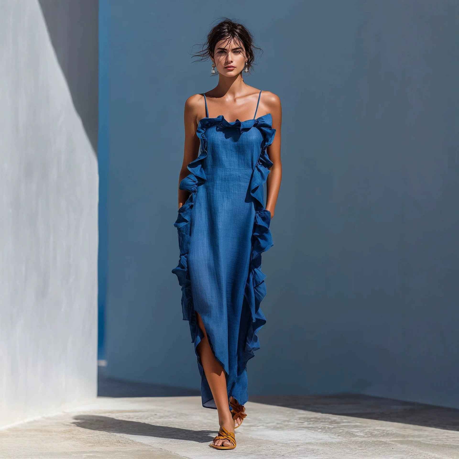 Resort Style Ruffled Sleeveless Dress