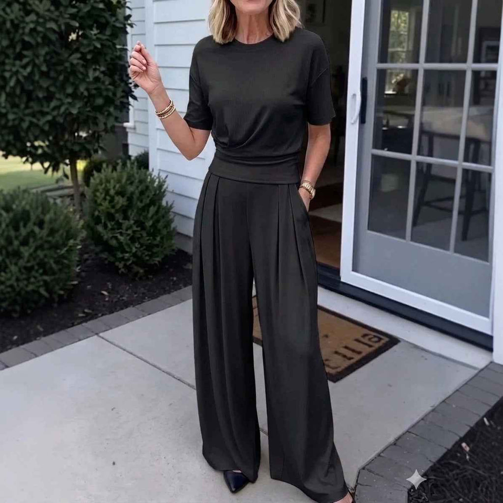 Loose Crew-Neck T-Shirt And Wide-Leg Pants Two-Piece Set