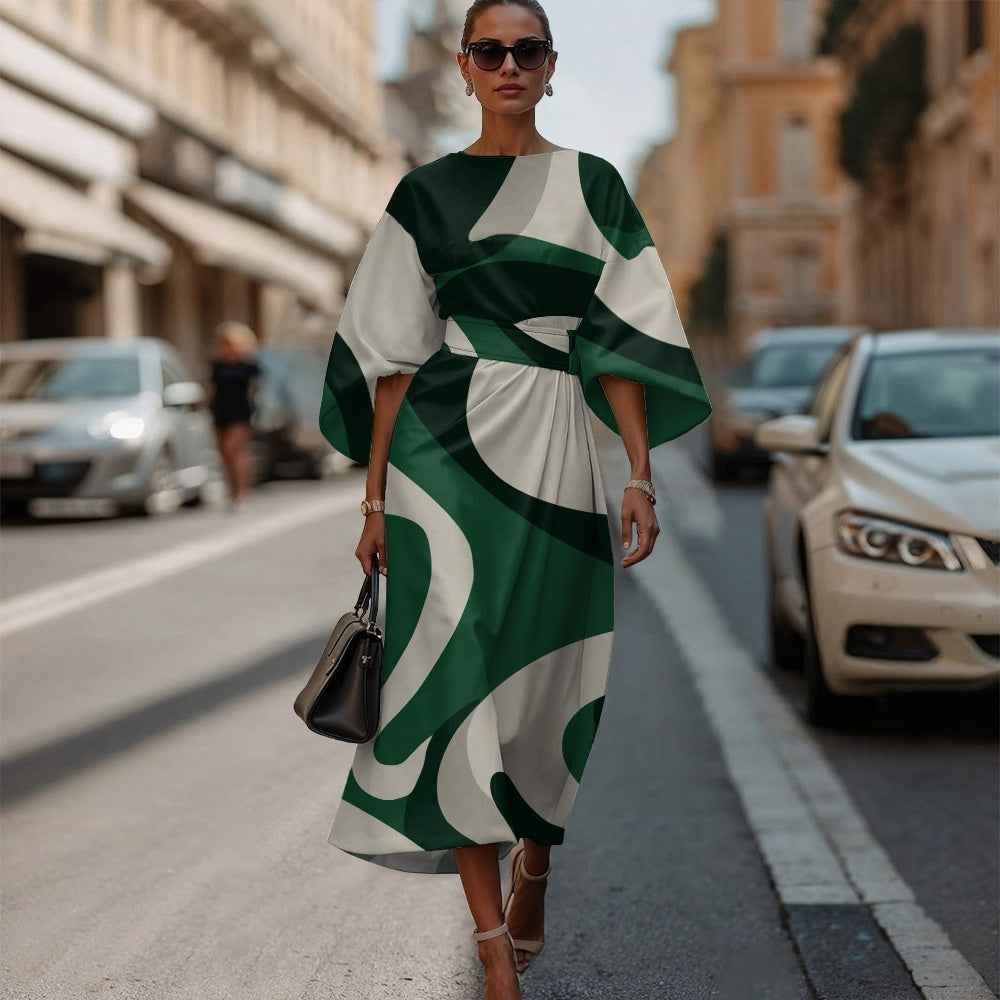 3D Printed High-Waist 3/4-Sleeve Dress — Casual, 6 Styles