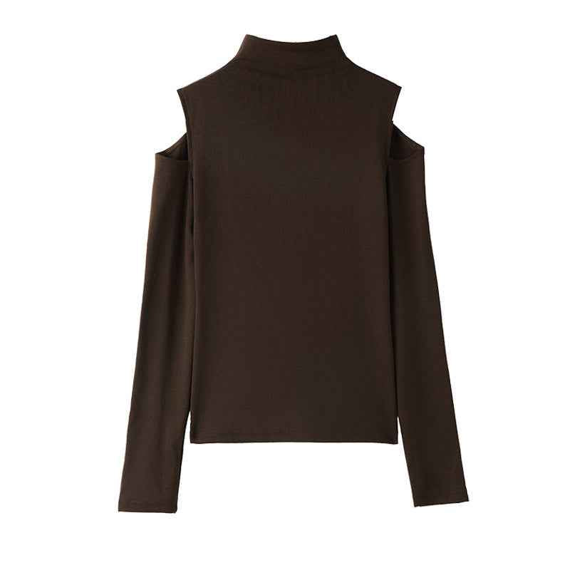 Mock Neck Off-Shoulder Slim-Fit Long-Sleeve Top — 4 Colours