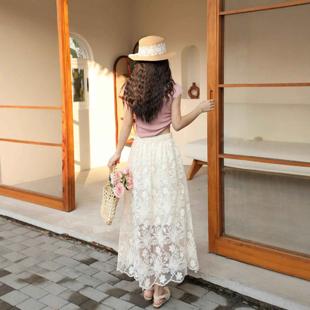 Women's Retro Crochet Hollow-Out A-Line Maxi Skirt
