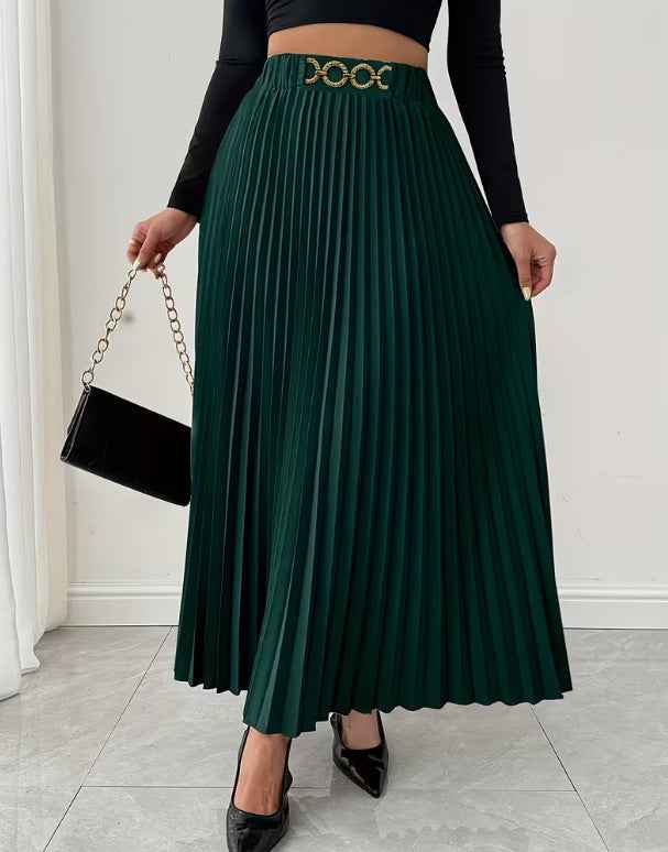 Women's High-Waist Pleated A-Line Midi Skirt — 3 Colours