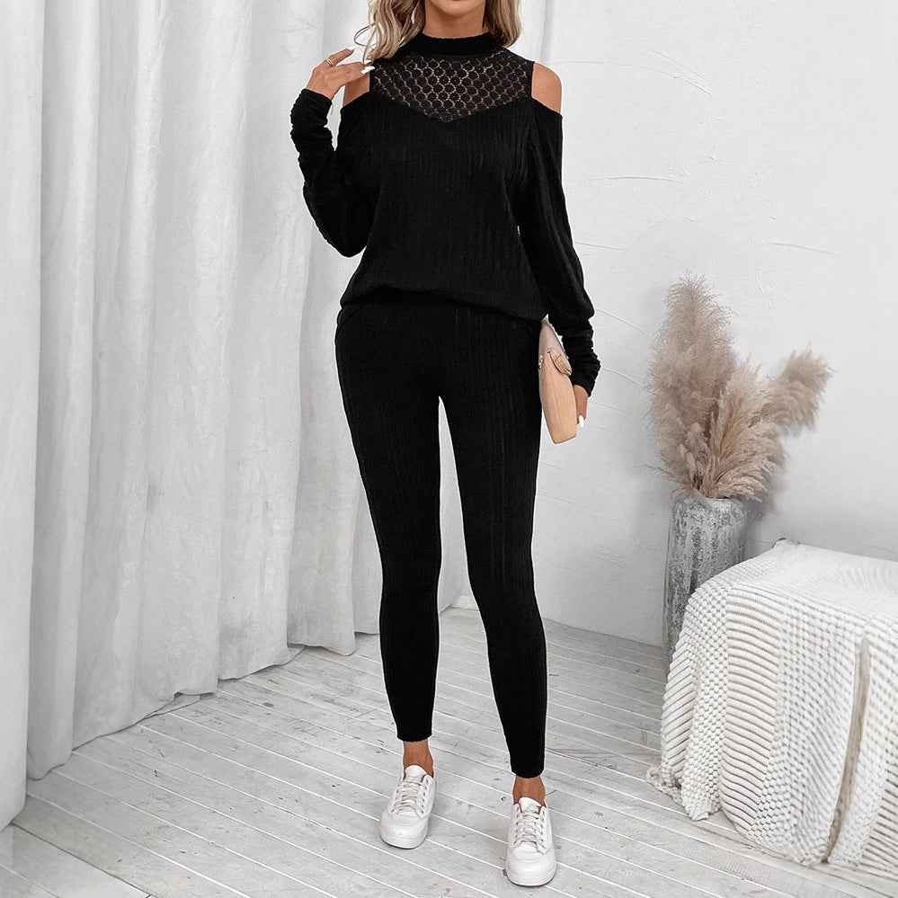 Fashionable Casual Off-shoulder Long-sleeve Top And Pants Two-piece Set