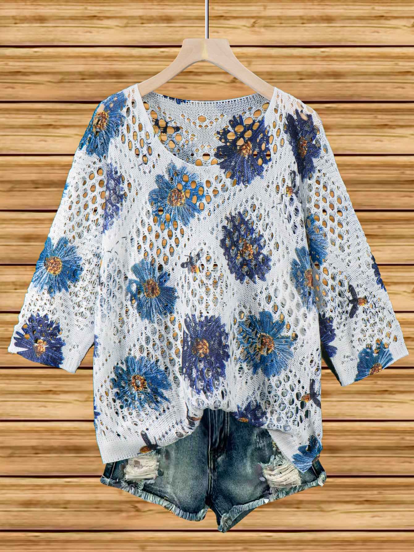 Women's 3D Knit Batwing Sweater – Hollowed-Out Elegant Design