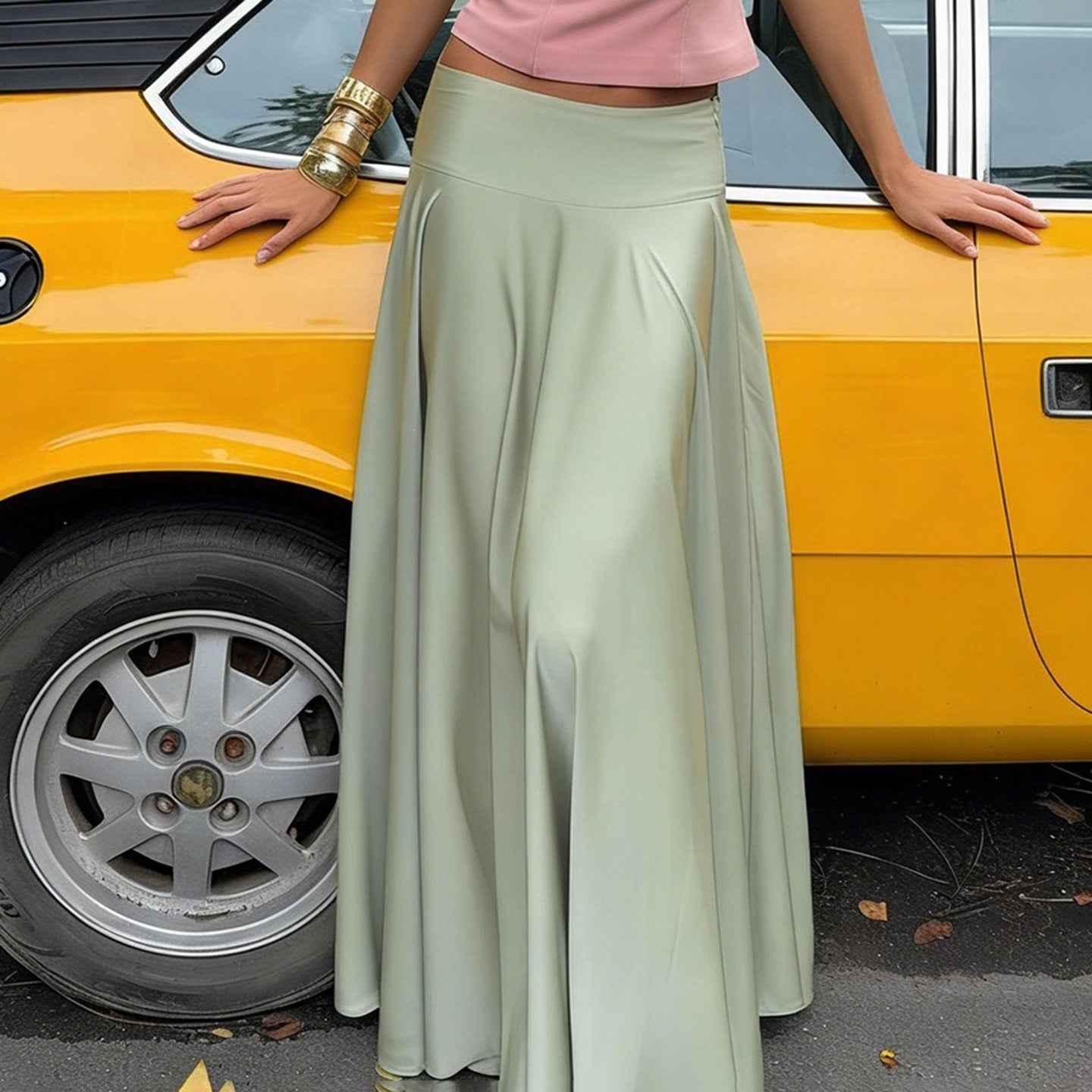 American-style Vintage Art-inspired Niche Fashion Elegant Draped Midi Skirt