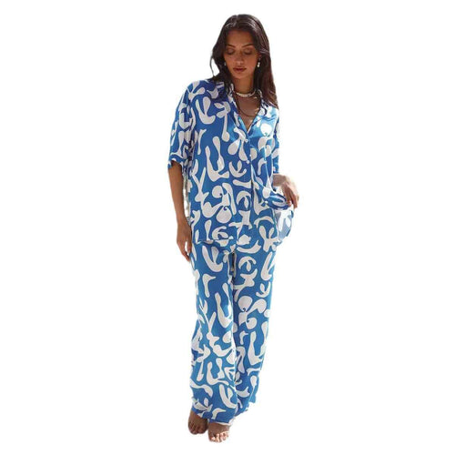 Womens SpringSummer Loose-Fit Printed Short-Sleeve Set