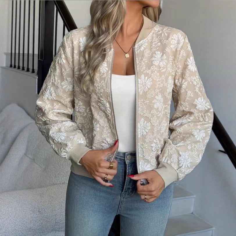Women's Tweed Cropped Jacket, Elegant Baseball Coat