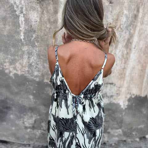 Animal Print Strap Maxi Dress – Open Back, Bohemian, Relaxed Fit