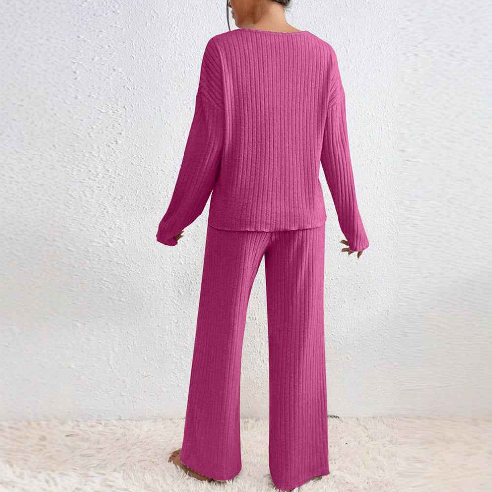 Casual Long-sleeve Top And Pants Two-piece Set