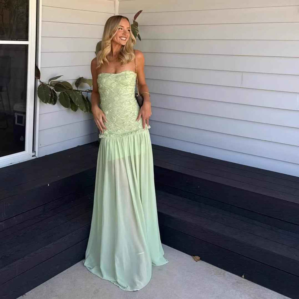 Women's 3D Floral Chiffon Maxi Dress — Slim Fit & Patchwork Detail