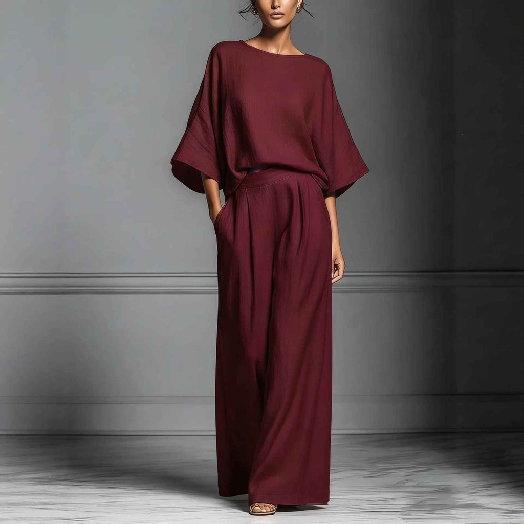 Summer New Arrival Womens Casual Fashionable And Elegant Linen Set With Flared Sleeves