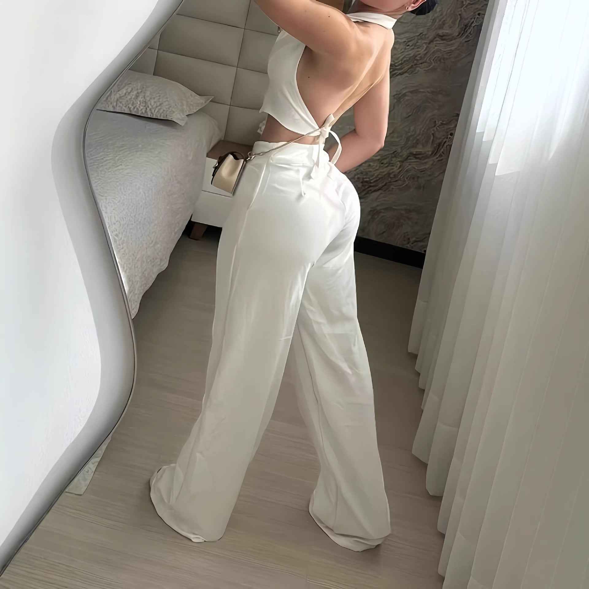 Small V-neck Back Tie Camisole And Wide-leg Casual Pants