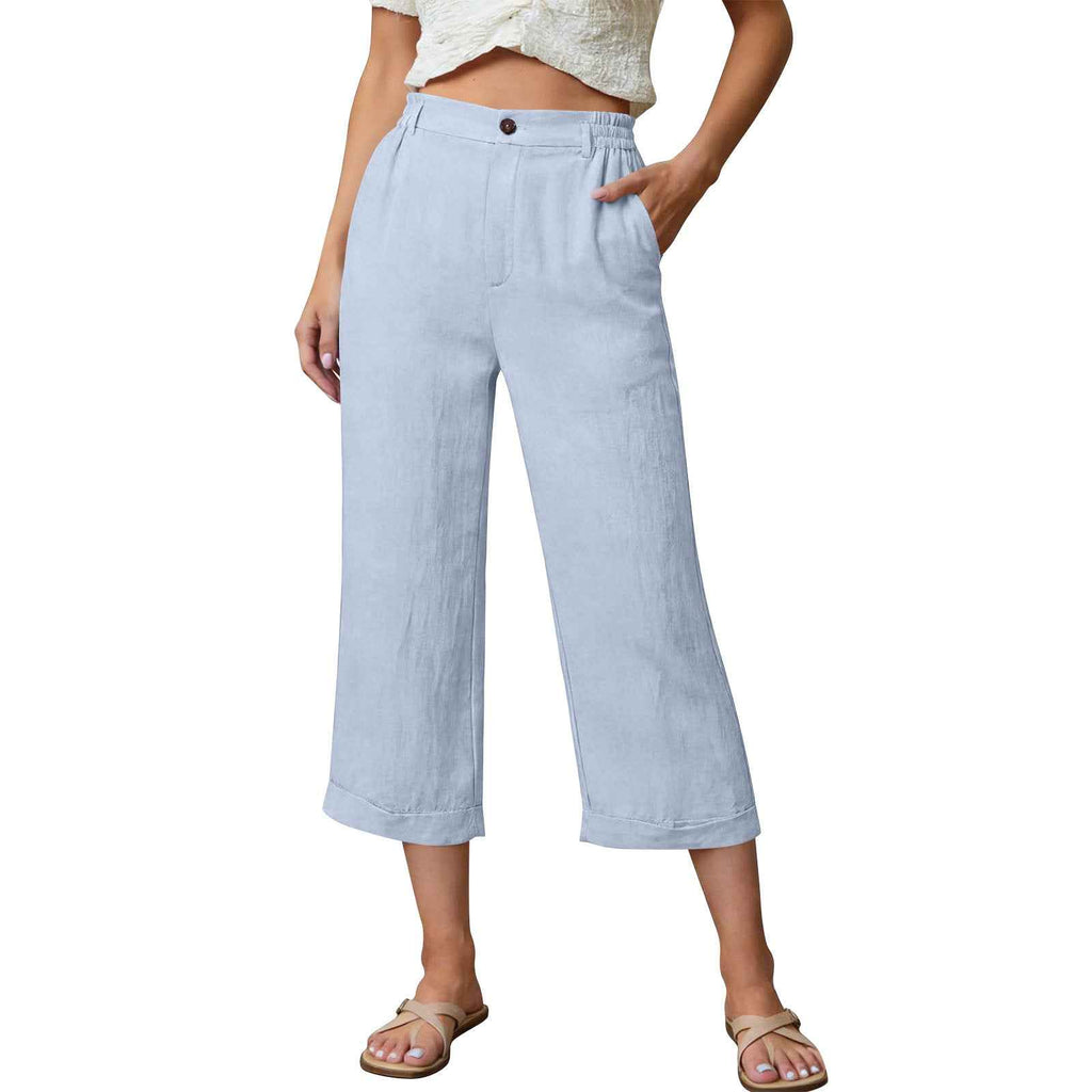 Pocketed Loose-fitting Breathable Summer Capri Pants