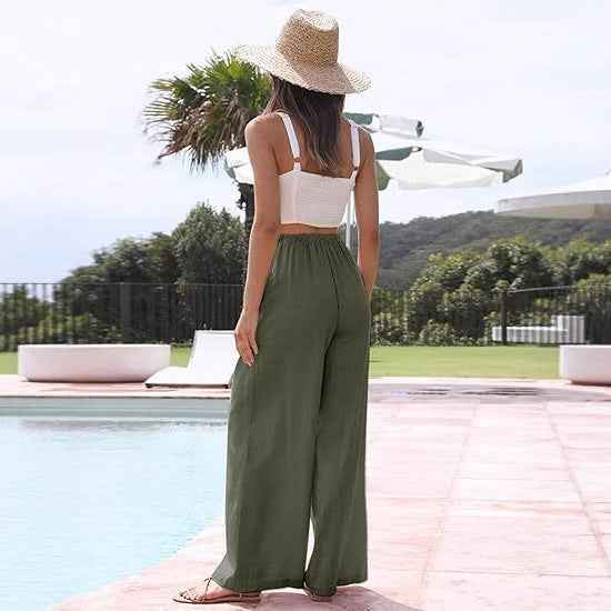 Straight-Leg Linen Casual Pants with Pockets