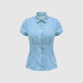 Figure-flattering Waist-cinching Single-breasted Denim Short-sleeve Shirt