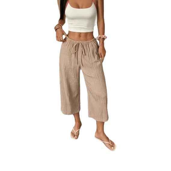Womens Elegant Casual Textured Cropped Pants