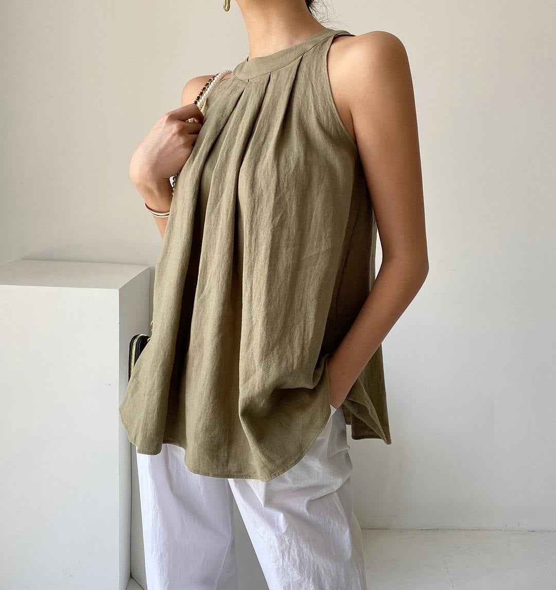 Retro Skin-friendly Pleated Camisole