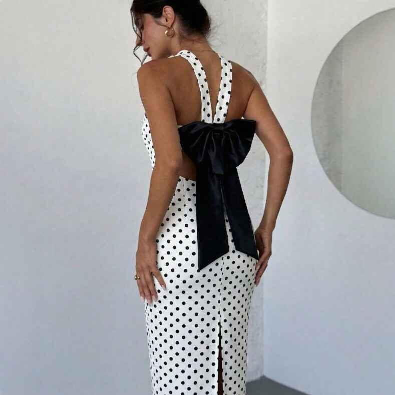 Polka Dot Strapless Bow-Back Midi Dress