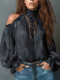 Off-Shoulder Lantern-Sleeve Blouse — Relaxed Elegant Pullover