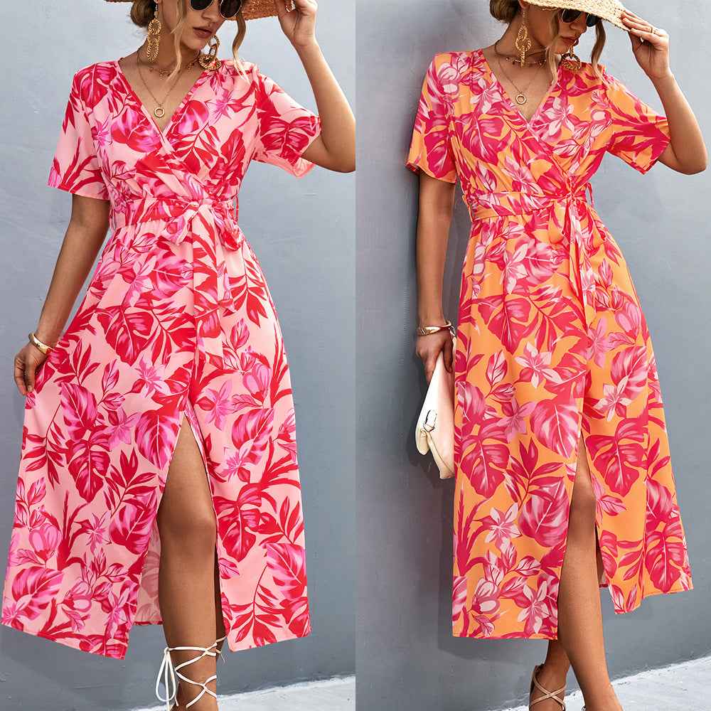Floral Print High-Waist A-Line Midi Dress
