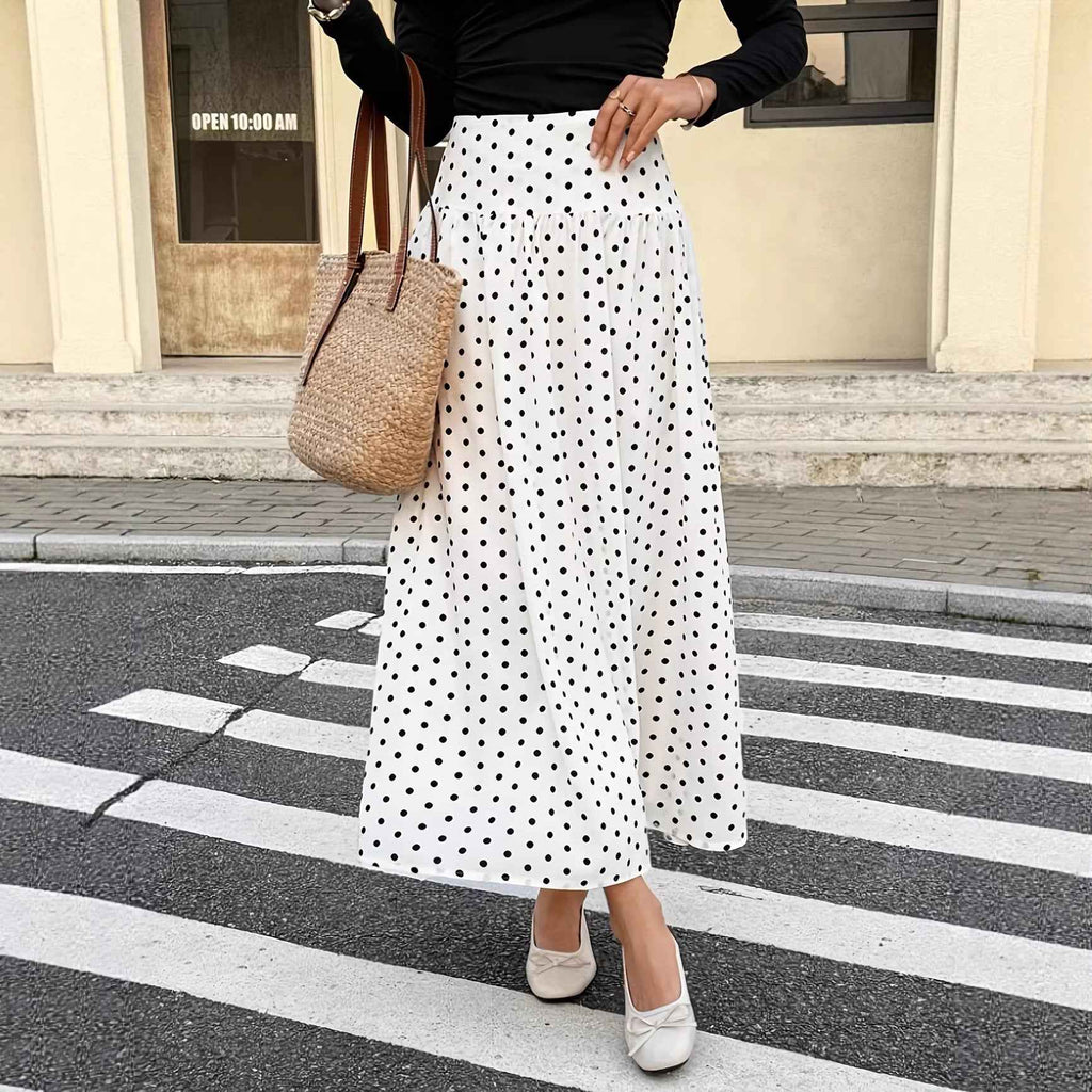 Women's Polka Dot Ruffle Patchwork Midi Skirt — 3 Colours, S–2XL