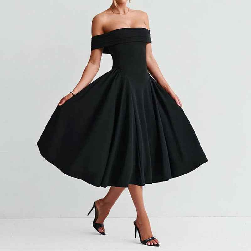 Off-Shoulder Fit & Flare Midi Dress