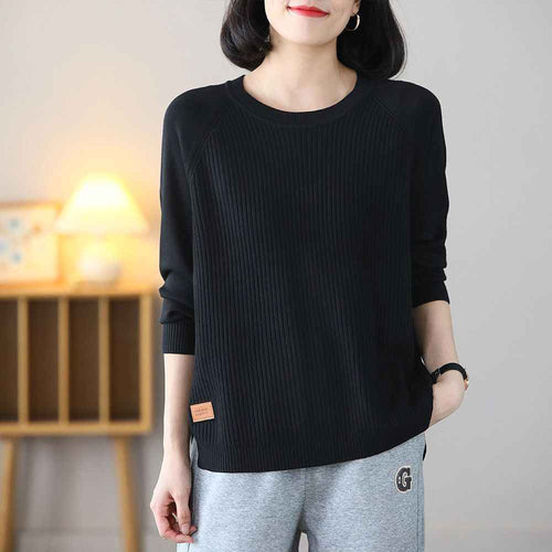 Womens Crew-Neck Pullover Knitted Top