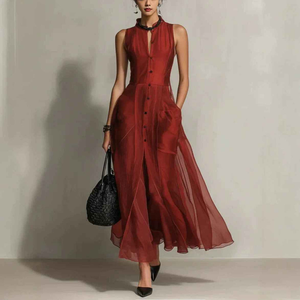 Sleeveless Midi Dress – Relaxed Fit Straight Minimalist Office Dress