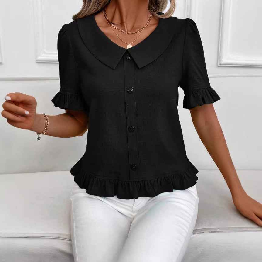 Petal-Sleeve Slant-Shoulder Top — 6 Colours