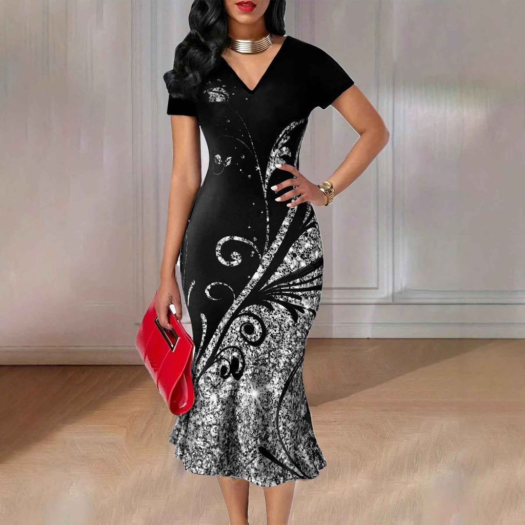 Women's Floral Short-Sleeve Sheath Midi Dress — 4 Colours
