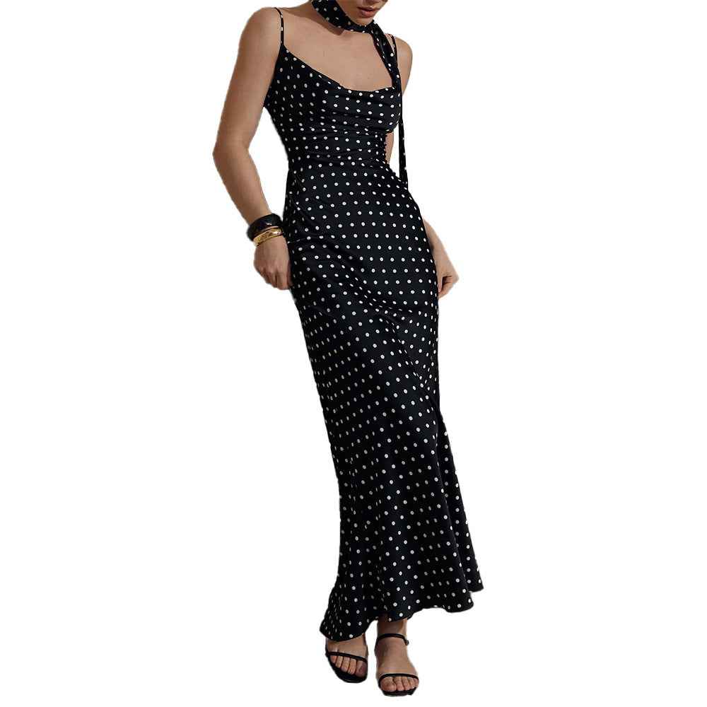 Polka Dot Mermaid Maxi Dress – Strapless with Ribbon Detail